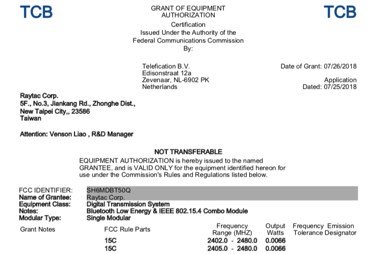 Nordic nRF52840 MDBT50Q FCC Certificate