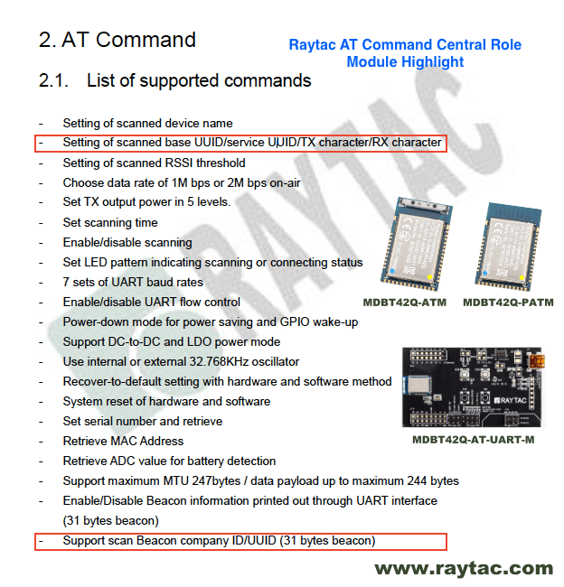 Raytac AT Command Central Role Module Highght