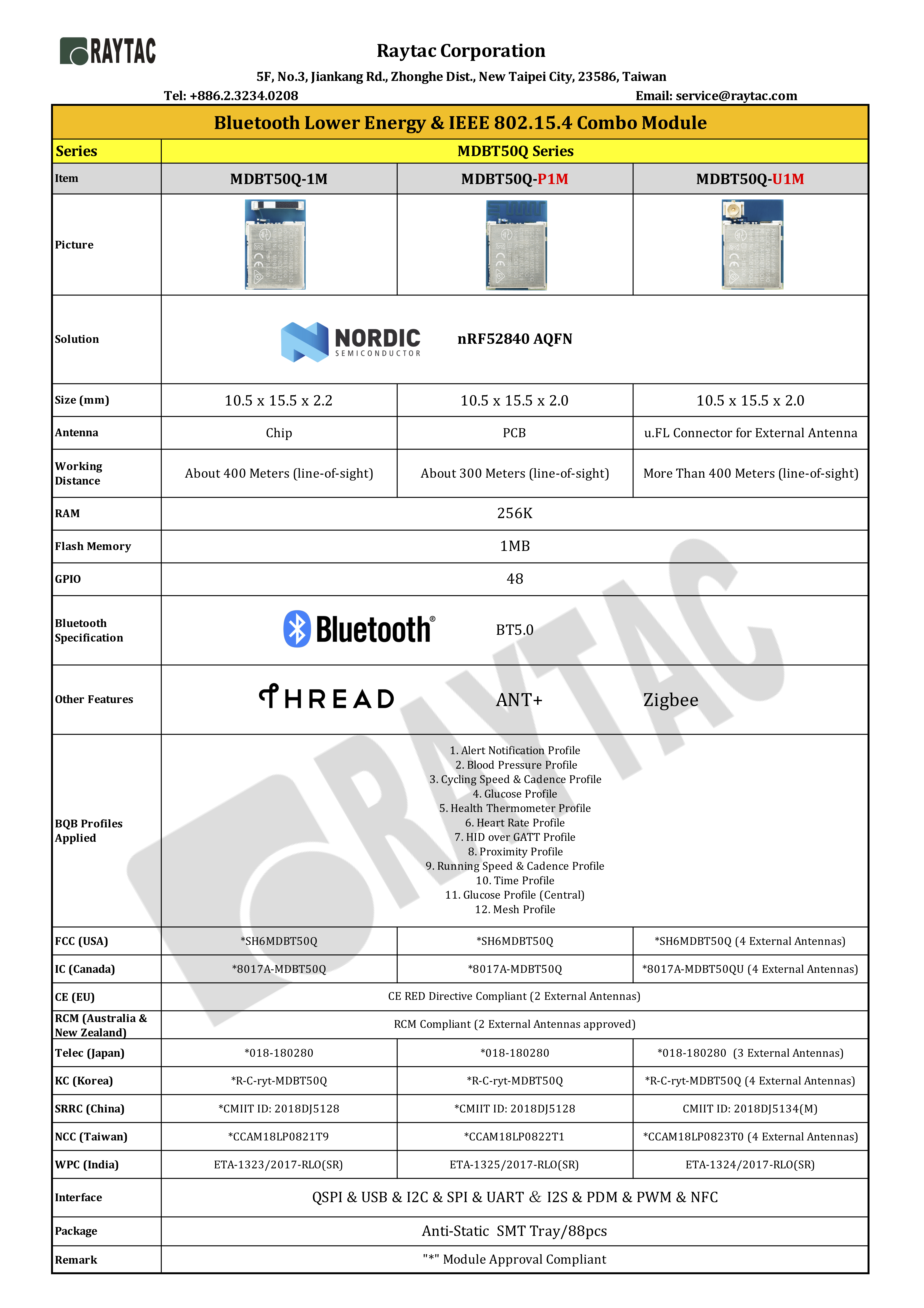 Raytac nRF52840 BLE Module SeriesRaytac nRF52840 BLE Module Series