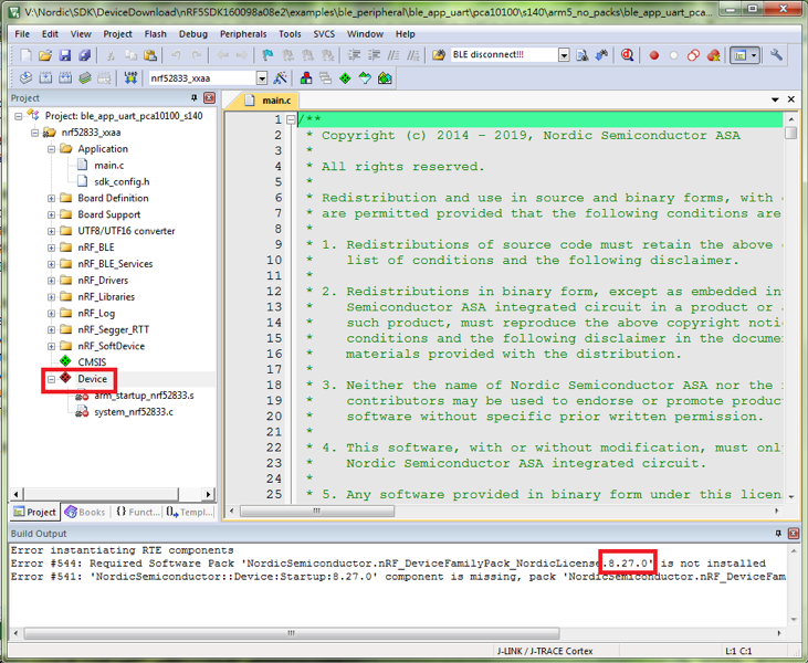 Modify nRF DeviceFamilyPack version to V8.27.1